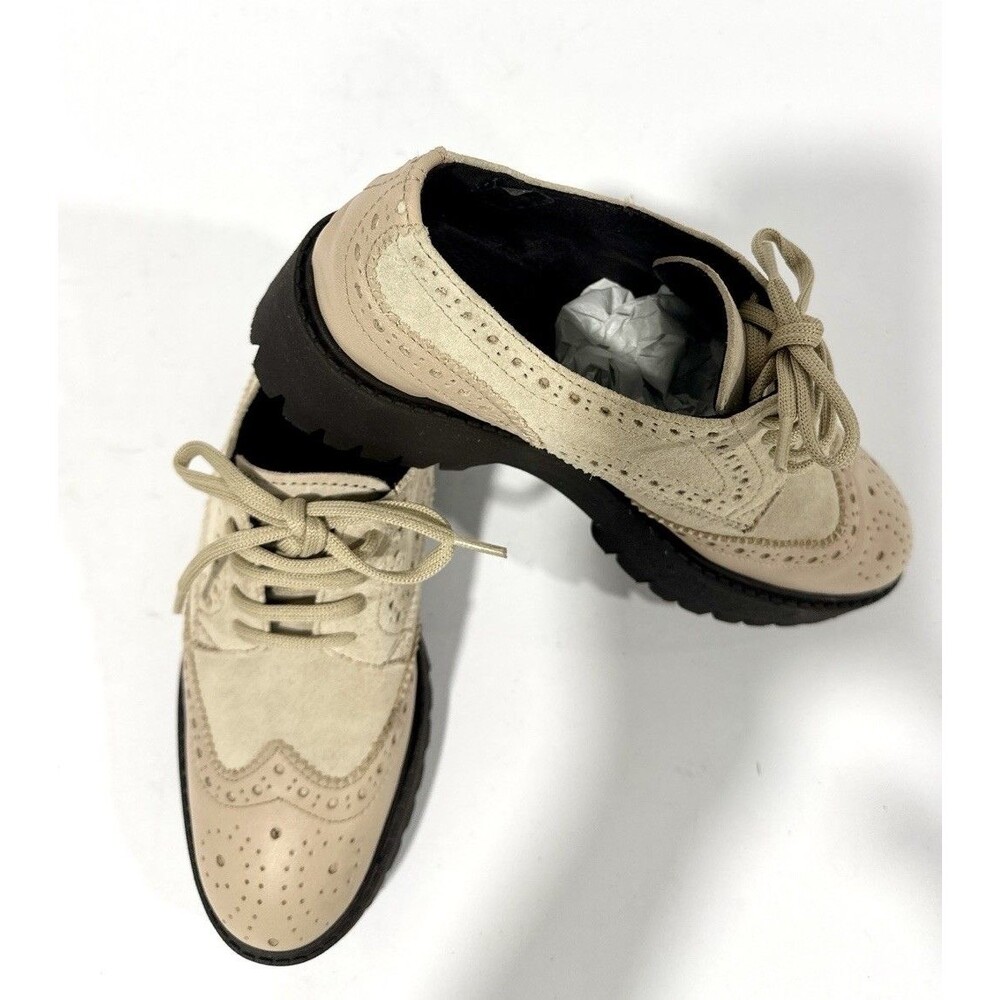 Maeve Anthropologie Womens Oxford Platform Shoes 7 Beige Suede Leather Lug Sole